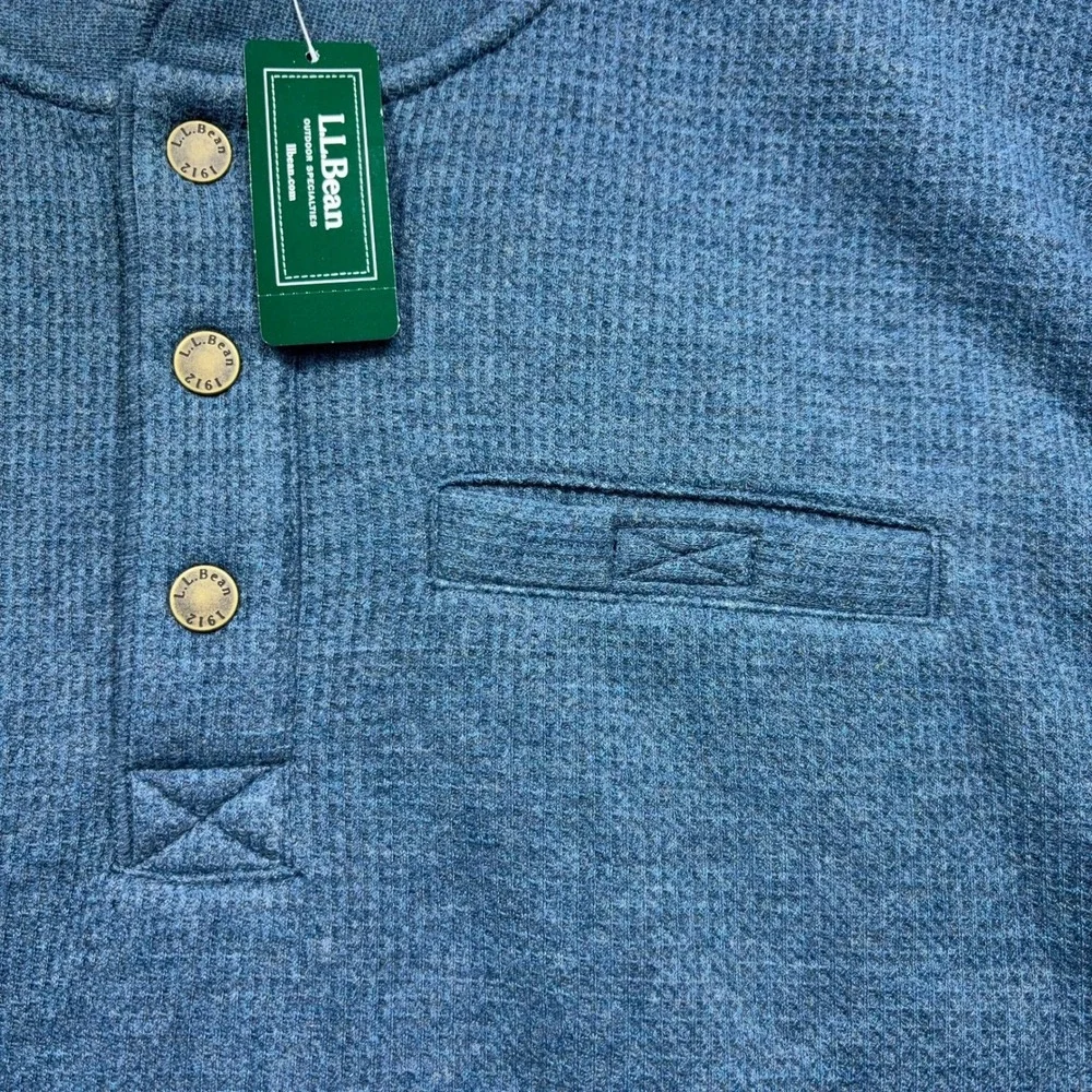 LL Bean Waffle Fleece Henley Mens XL Tall Rangeley Blue Sherpa Lined Sweater NWT